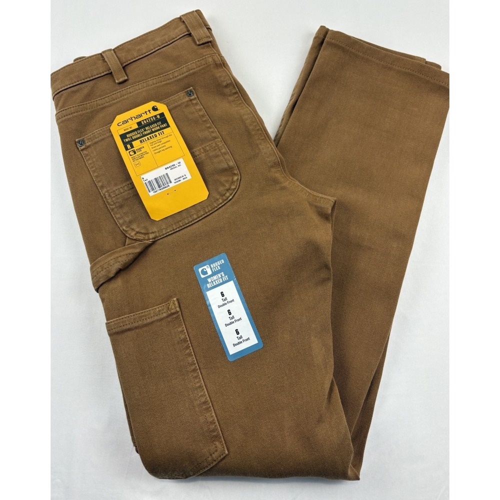 NWT Carhartt Rugged Flex Relaxed Fit Brown Canvas Dbl Knee BN4296 Women's 6 Tall